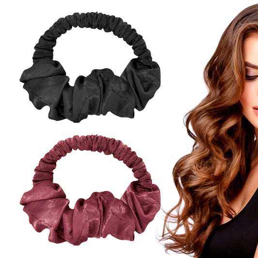 Adorila 2 Pack Heatless Hair Curler to Sleep In, Heatless Curling Scrunchie for Long Hair Overnight, Heatless Curling Rod Headband (Black & Red)