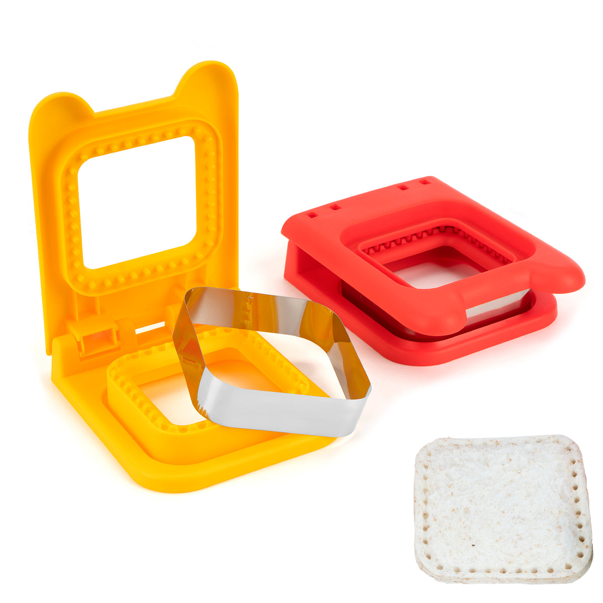 Adorila 2 Pack Sandwich Cutter and Sealer, DIY Decruster Sandwiches, Uncrustables Sandwich Maker for Kids Boys Girls Lunch Bento Box (Red, Yellow)