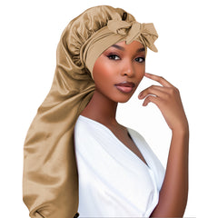 Adorila Extra Long Satin Bonnet for Women, Adjustable Braid Bonnet with Tie Band, Double Layer Elastic Silk Bonnet for Braids Hair Sleeping Cap (Pink)