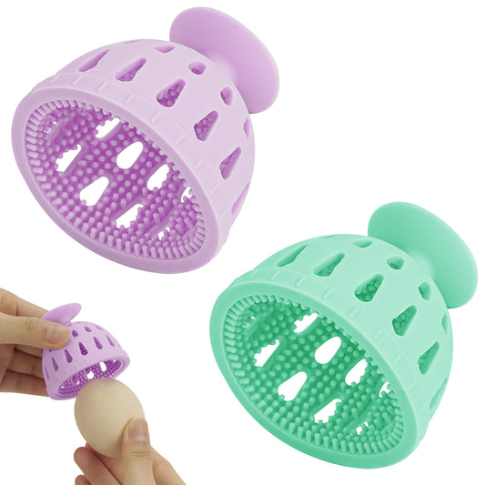 Adorila 2 Pack Egg Brush Cleaner, Silicone Egg Cleaning Brush for Egg Fresh, Reusable Egg Scrubber for Washing Eggs (Green & Purple)