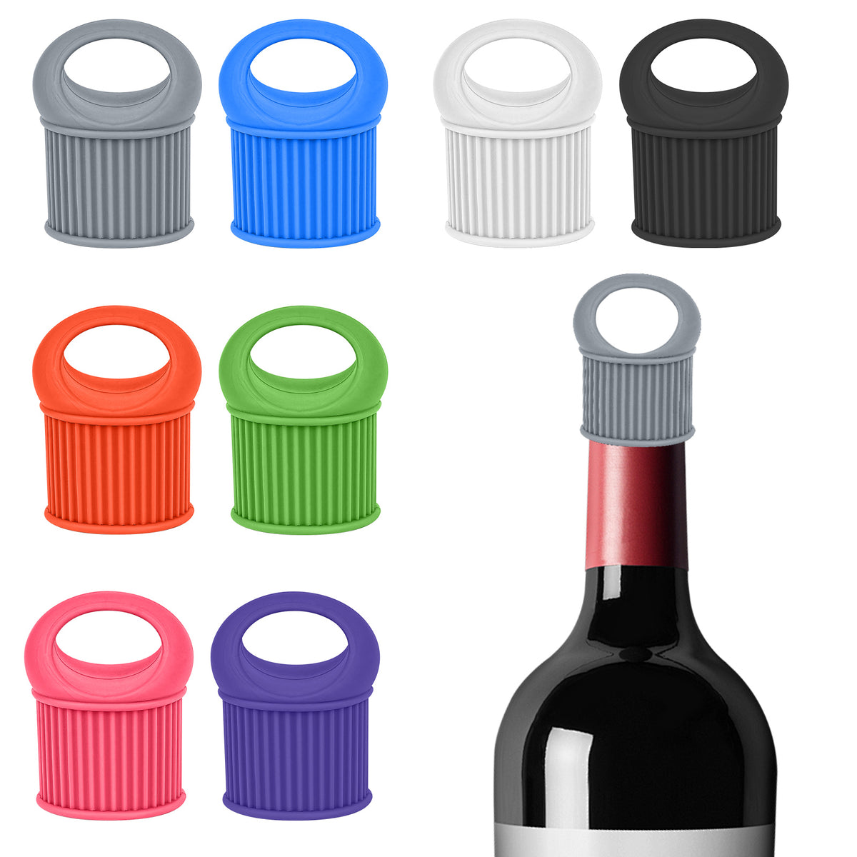 Adorila 8 Pack Silicone Wine Stopper, Reusable Wine Bottle Caps, Leakproof Beer Bottle Sealer Covers for Kitchen Bar Tools