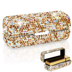 Adorila Lipstick Case with Mirror, Rhinestone Crystal Lipstick Organizer for Travel, Portable Bling Diamonds Lip Gloss Storage Holder (White)