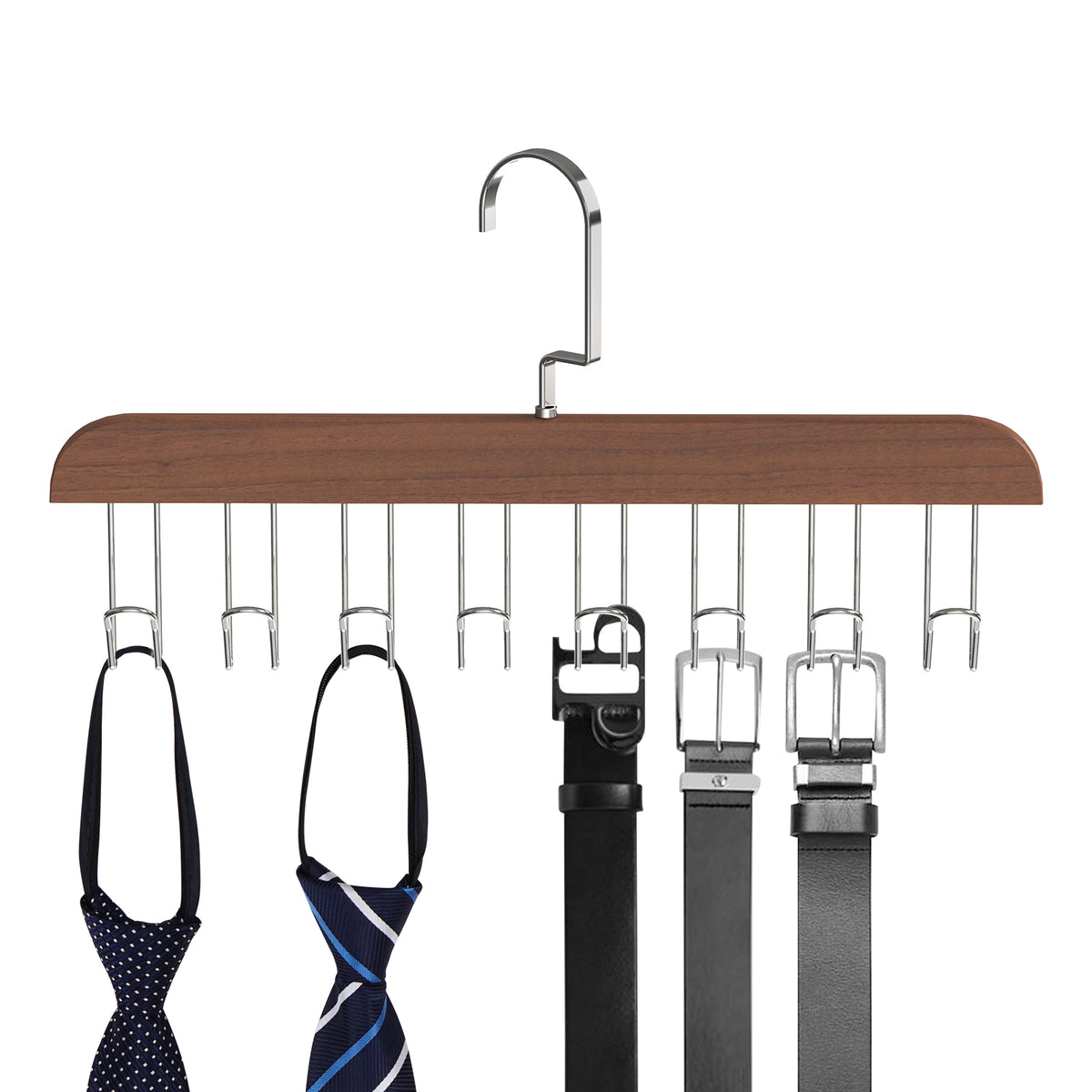 Adorila Wooden Belt Hanger for Closet, Tank Top Bra Hanger with 8 Hooks, Closet Accessories Organizer Hooks for Belts and Ties (Brown)