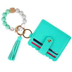 Adorila Wristlet Bracelet Keychain Wallet, Card Holder Wallet Silicone Beaded Keychain, Credit Card Pocket Key Ring for Women (Black)