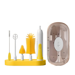 Adorila Travel Electric Bottle Brush Set, Automatic Spinning Silicone Bottle Brush with Nipple and Straw Brush, Milk Stirrer (Yellow)