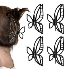 Adorila 4 Pack Butterfly Claw Clips, 4.3" Cute Claw Hair Clips for Women Girls, Non Slip Matte Hair Clips Hair Accessories (Black)