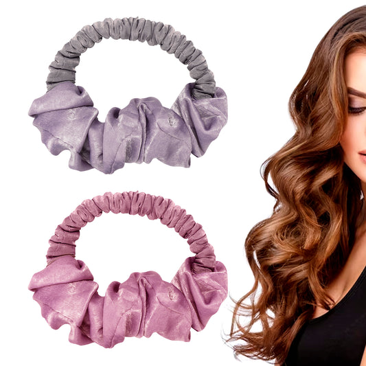 Adorila 2 Pack Heatless Hair Curler to Sleep In, Heatless Curling Scrunchie for Long Hair Overnight, Heatless Curling Rod Headband (Pink & Grey Purple)