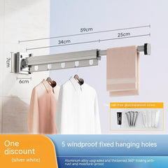 Suction Cup Folding Clothes Hanger Indoor Home Balcony Aluminum Retractable Drying Rack No Punching Folding Clothes Hanger