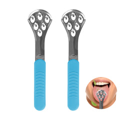Adorila 2 Pack Tongue Scraper for Adults, Stainless Steel Tongue Cleaner, Fresher Tongue Tools for Oral Mouth (Blue)
