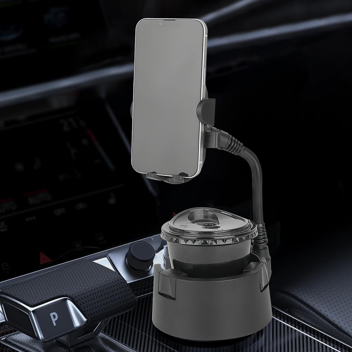 Adorila Cup Holder Phone Mount for Car, 2 in 1 Adjustable Car Cup Holder Expander, 360° Rotation Cell Phone Holder Compatible with 2.3"-3.5" Smartphones (Black)