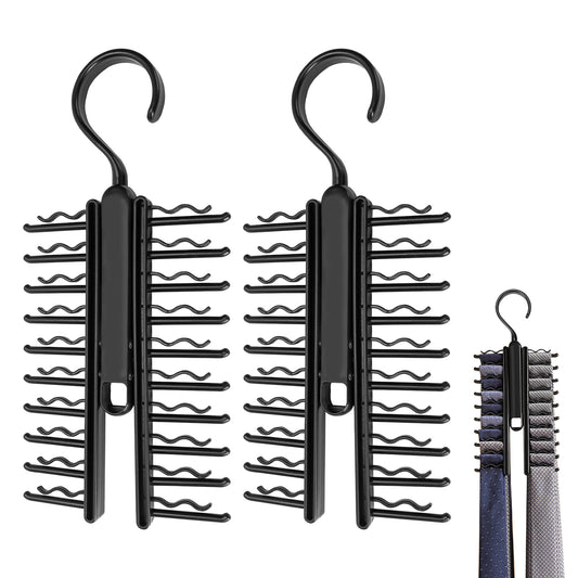 Adorila 2 Pack Tie Rack, Non-Slip Rotatable Tie Hanger for Men, Plastic Tie Organizer for Closet Storage