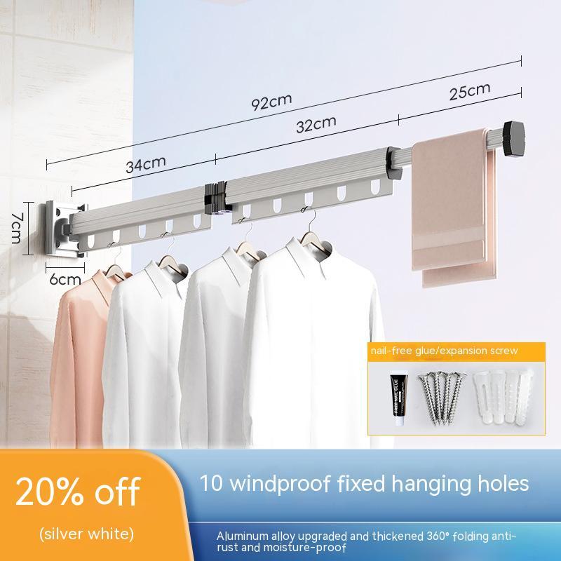 Suction Cup Folding Clothes Hanger Indoor Home Balcony Aluminum Retractable Drying Rack No Punching Folding Clothes Hanger