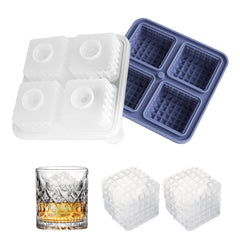 Adorila Silicone Ice Cube Tray, 4 Square Slots Ice Cube Trays for Freezer with Lid, Leak-Free Ice Ball Maker Mold for Whiskey, Cocktails, Bourbon (Blue)