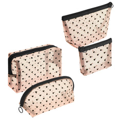 Adorila 3 Pieces Heart Print Mesh Cosmetic Bag, Portable Mesh Makeup Bag with Zipper, Small Toiletry Pouches for Home Office Travel (Black)