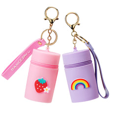 Adorila 2 Pack Silicone Coin Purse Keychain, Travel Cute Coin Pouch Zipper for Kids, Portable Small Lipstick Case for Fingernail Polish (Rainbow & Flower Strawberry)