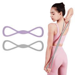 Adorila 2 Pack Figure 8 Resistance Bands with Handles, Silicone Exercise Bands for Women, Elastic Rope Stretch Fitness Band for Arm, Back, Chest, Shoulder, Legs (25LB Purple, 35LB Grey)