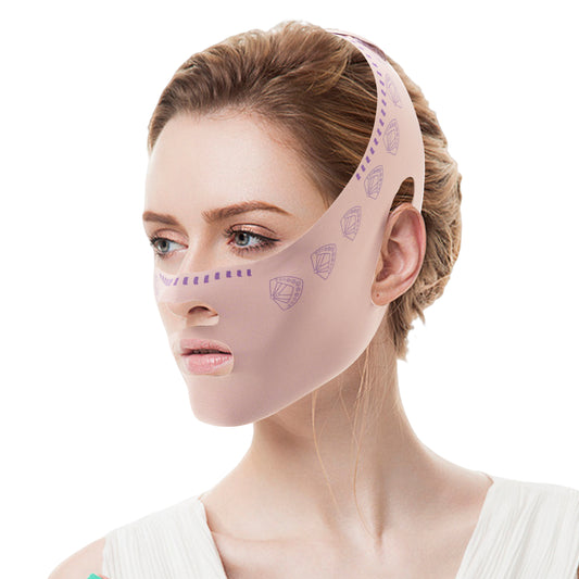 Adorila 2 Pcs V Line Face Mask, Breathable Facial Slimming Strap Double Chin Reducer, Hook and Loop Face Lifting Belt (Purple)