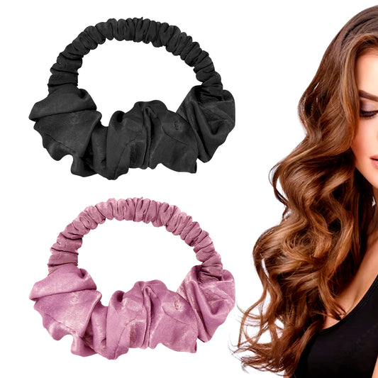 Adorila 2 Pack Heatless Hair Curler to Sleep In, Heatless Curling Scrunchie for Long Hair Overnight, Heatless Curling Rod Headband (Black & Pink)