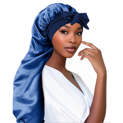 Adorila Extra Long Satin Bonnet for Women, Adjustable Braid Bonnet with Tie Band, Double Layer Elastic Silk Bonnet for Braids Hair Sleeping Cap (Pink)