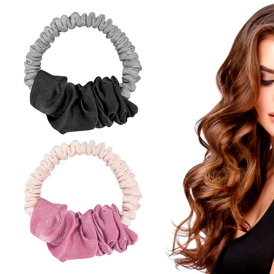 Adorila 2 Pack Heatless Hair Curler to Sleep In, Heatless Curling Scrunchie for Long Hair Overnight, Heatless Curling Rod Headband (Black Grey & Light Pink)