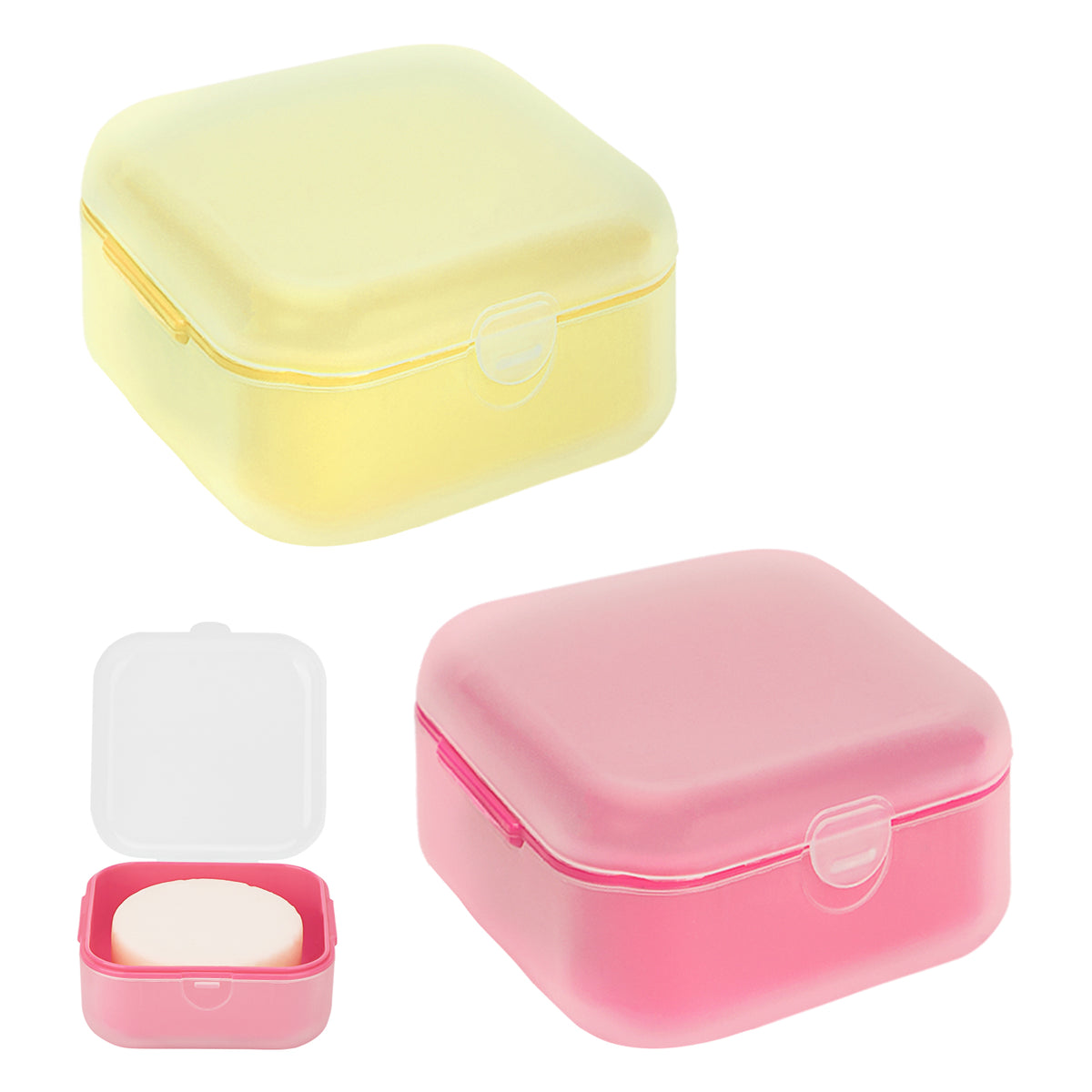 Adorila 2 Pack Small Travel Soap Case with Lid, Leak-Proof Soap Container with Perforation, Portable Soap Box for Bathroom (Yellow, Pink)