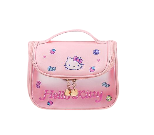 Adorila Hello Kitty Cosmetic Bag, Translucent Waterproof Toiletry Bag for Travel, PU Leather Makeup Bag Organizer for Women Girls (Biscuits)