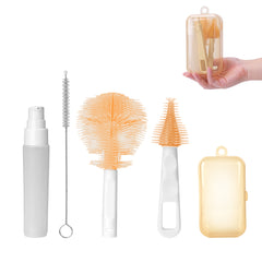 Adorila Travel Bottle Brush Set, Portable Bottle Cleaner Kit with Silicone Bottle Brush, Nipple Brush, Straw Cleaner, Bottle Soap Dispenser (Purple)