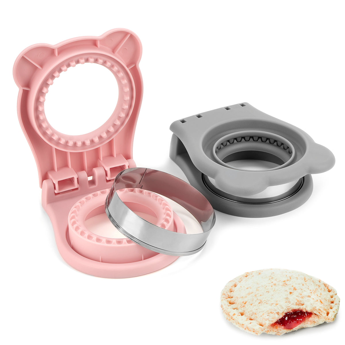 Adorila 2 Pack Sandwich Cutter Sealer for Kids, DIY Decruster Sandwiches, Uncrustables Sandwich Maker for Boys Girls Lunch Bento Box (Pink, Grey)