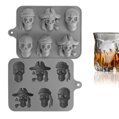 Adorila 2 Pack Pirate Skull Ice Cube Mold, Silicone Ice Cube Tray for Halloween, Reusable Ice Makers for Whiskey, Cocktails and Drinks (Black Red)