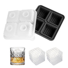 Adorila Silicone Ice Cube Tray, 4 Square Slots Ice Cube Trays for Freezer with Lid, Leak-Free Ice Ball Maker Mold for Whiskey, Cocktails, Bourbon (Black)