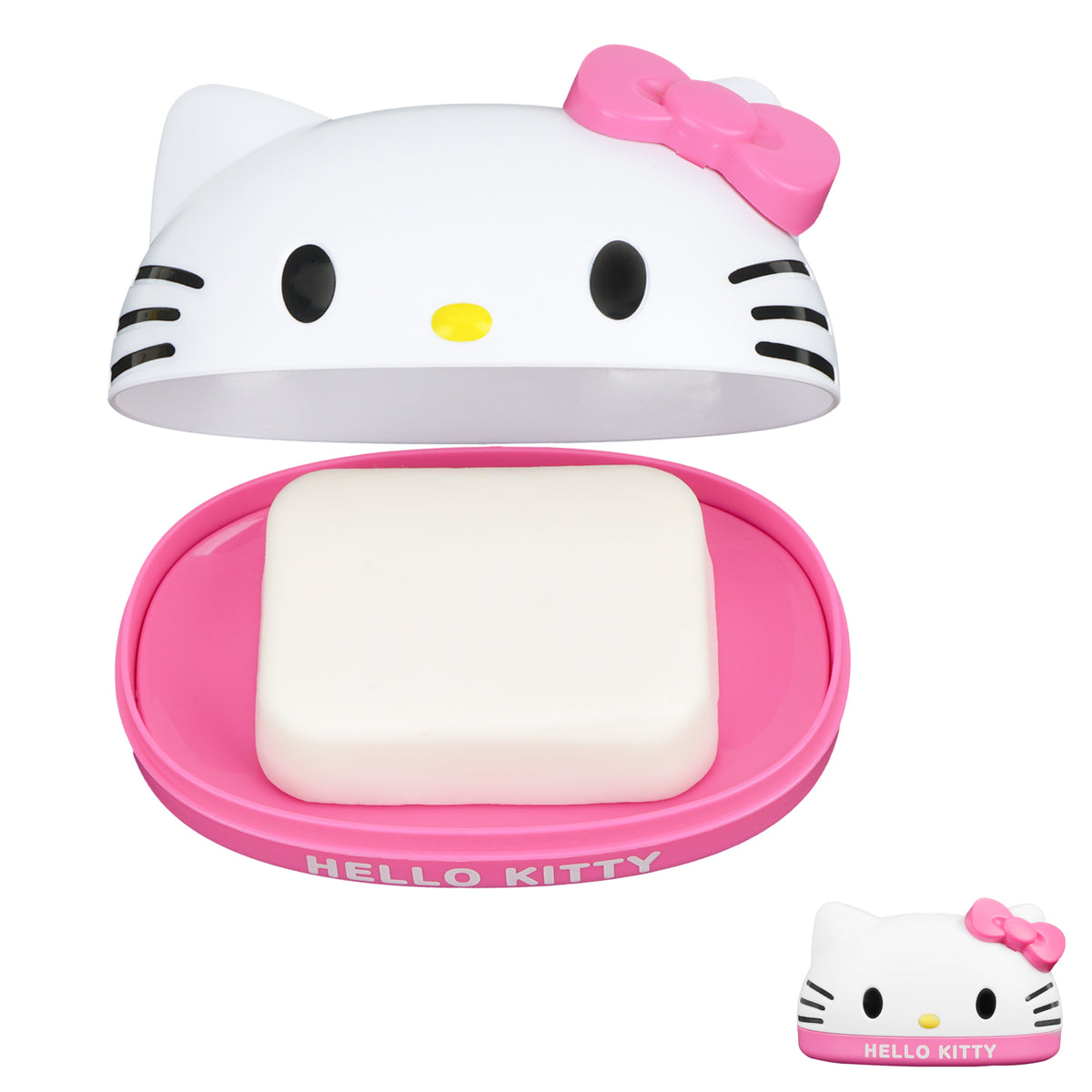 Adorila Hello Kitty Bathroom Soap Dish, Double Layer Draining Soap Holder with Lid, Soap Container Case for Home (Red)
