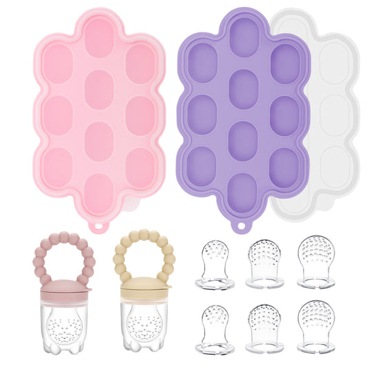 Adorila Silicone Food Freezer Tray Set, Food-Grade Teething Toys & Pacifier with Feeding Safely, Fruit Food Feeder Pacifier