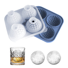 Adorila Large Silicone Ice Cube Tray, 4 Round Slots Ice Cube Trays for Freezer with Lid, Leak-Free Ice Ball Maker Mold for Whiskey, Cocktails, Bourbon (Blue)