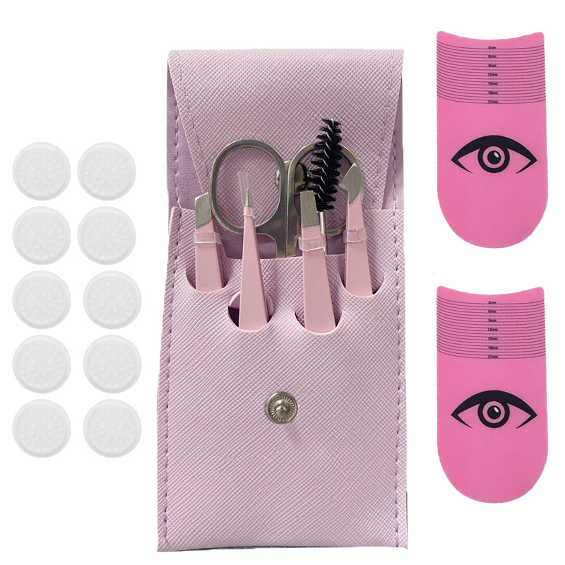 Adorila Tweezers Set for Women, Disposable False Eyelashes Glue Holders for Eyelash Extensions, Pink Eyelash Ruler for Measure Eyelashes