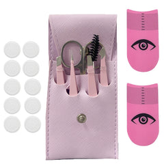 Adorila Tweezers Set for Women, Disposable False Eyelashes Glue Holders for Eyelash Extensions, Pink Eyelash Ruler for Measure Eyelashes
