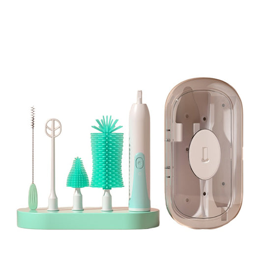 Adorila Travel Electric Bottle Brush Set, Automatic Spinning Silicone Bottle Brush with Nipple and Straw Brush, Milk Stirrer (Green)