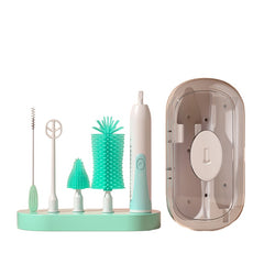 Adorila Travel Electric Bottle Brush Set, Automatic Spinning Silicone Bottle Brush with Nipple and Straw Brush, Milk Stirrer (Green)