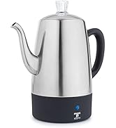 Moss & Stone Electric Coffee Percolator | Camping Coffee Pot Silver Body with Stainless Steel Lid...