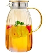 Unbreakable Glass Pitcher Water Jugs,2000ml/67oz Glass Pitcher with Lid,Heat Resistant Borosilica...