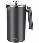 Veken French Press Plunger Coffee Tea Maker 34 Ounce 1 Liter, Double Wall Vacuum Insulated Stainl...