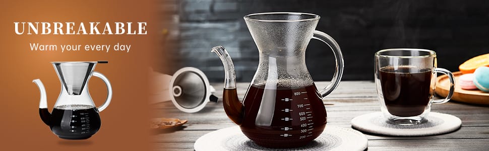 glass pour over coffee maker pot manual dripper brewer kettle stainless steel filter holder chemex