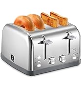 Toaster 4 Slice, Extra Wide Slots, Stainless Steel with High Lift Lever, Bagel and Muffin Functio...