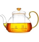 Unbreakable Glass teapot,1350ml/46oz Glass Teapot with Removable Infuser and Lid,Stovetop Safe Te...