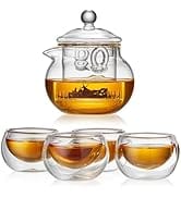 Glass Teapot Cups Double walled Borosilicate Glass Tiny Teacups Sets 280ML Glass Teapot with Set ...