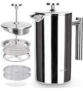 Secura French Press Coffee Maker, 304 Grade Stainless Steel Insulated Coffee Press with 2 Extra S...