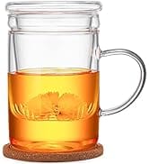 Unbreakable Glass Tea Cup with Infuser and Lid 500ml/17oz Glass Clear Tea Cup Heat Resistant Sili...