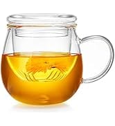 Unbreakable Tea Cup,500ml/17oz Tea Mug,Glass Tea Cup with Infuser and Lid,Tea Infuser Mug for Blo...