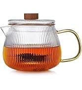 Unbreakable Glass Teapot with Removable Glass Infuser Stovetop Safe Teapot Kettle with Lid for Bl...