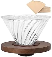 Lalord Pour Over Coffee Dripper with 100 pcs V60 Paper Filter, Walnut Handle and Borosilicate Gla...