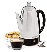 West Bend 54159 Classic Stainless Steel Electric Coffee Percolator with Heat Resistant Handle and...